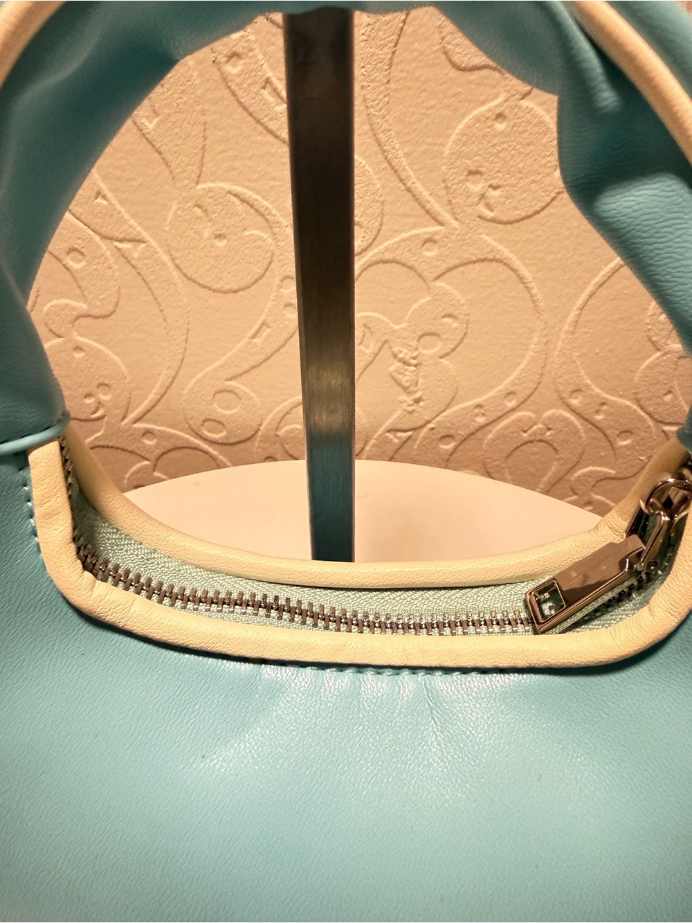 Melie Biianco Sky Blue Mini Hobo with Cream Trim and Detachable Strap - Picture 5 of 8